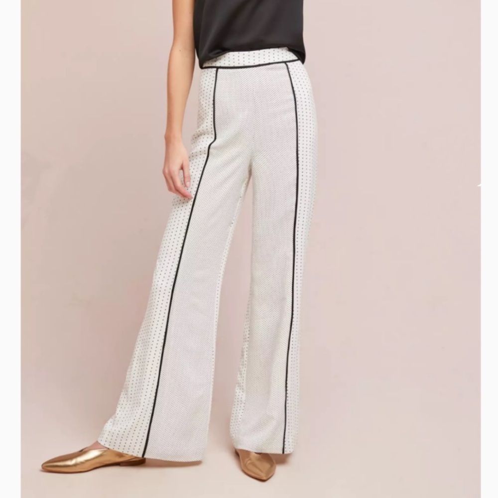 Anthropologie C/MEO Collective Black and White Polka Dot High RiseWide Leg Pants